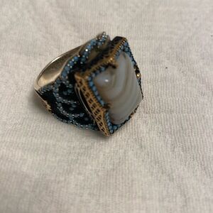 Two Toned Sterling Agate Ring from Turkey Size 10.5